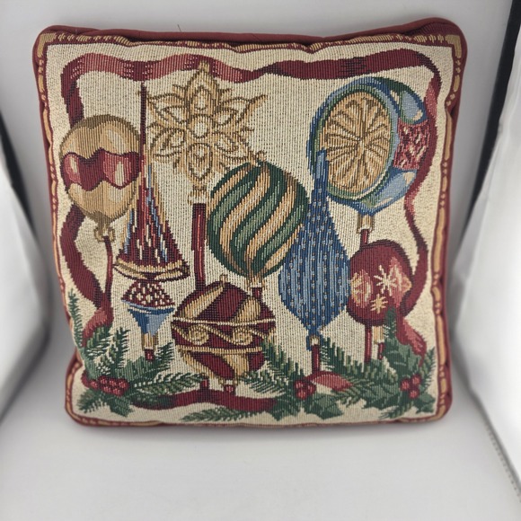 VTG Christmas Tapestry Pillow Throw Holiday Ornament Needlepoint Accent 11" - Picture 1 of 6